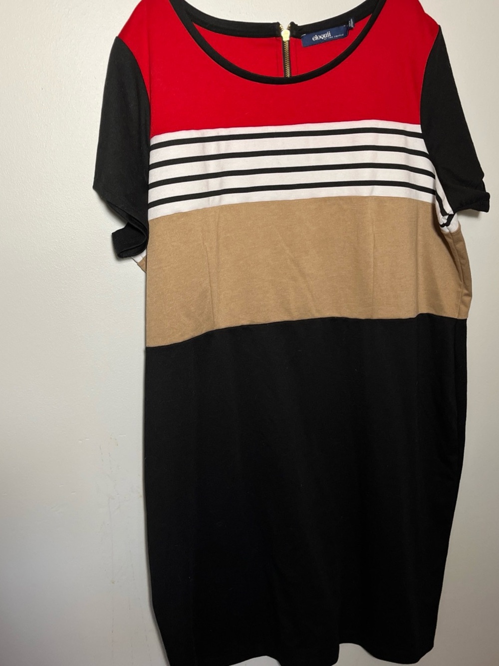 Eloquii Red, Black, White & Tan Colorblock Midi Dress